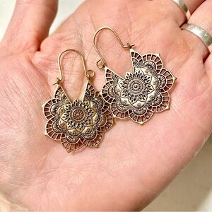 Intricate rustic gold BOHO earings w THAI/macrame/Gypsy  feel